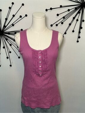 MKM Designs Pink Ribbed Henley Tank Top Size Medium No Size Tag